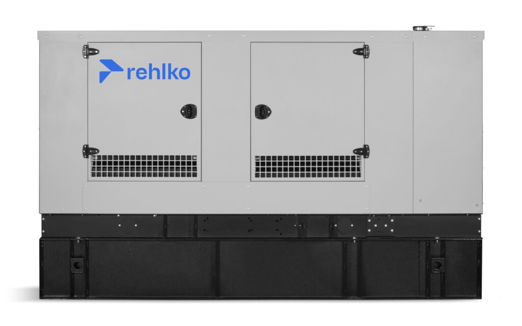 Rehlko 150REOZJF diesel generator front view with enclosure
