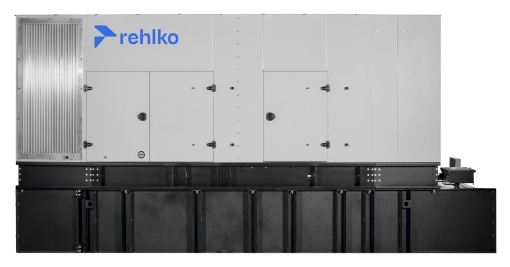 Rehlko 600REOZVB diesel generator front view with enclosure