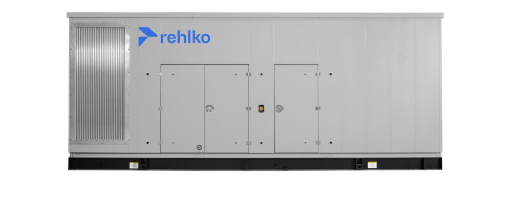 Rehlko KD1000 diesel generator front view with enclosure