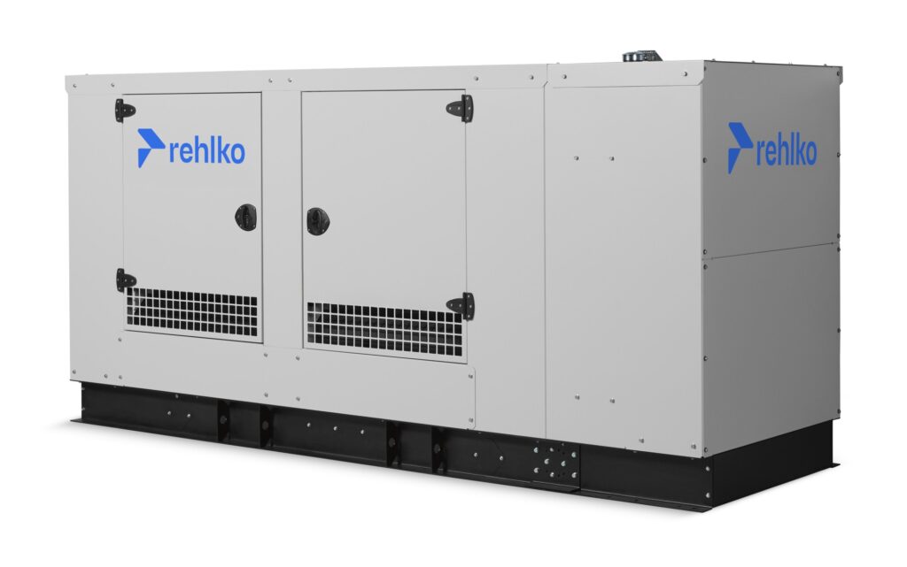 Rehlko KG100 natural gas generator with enclosure right side view