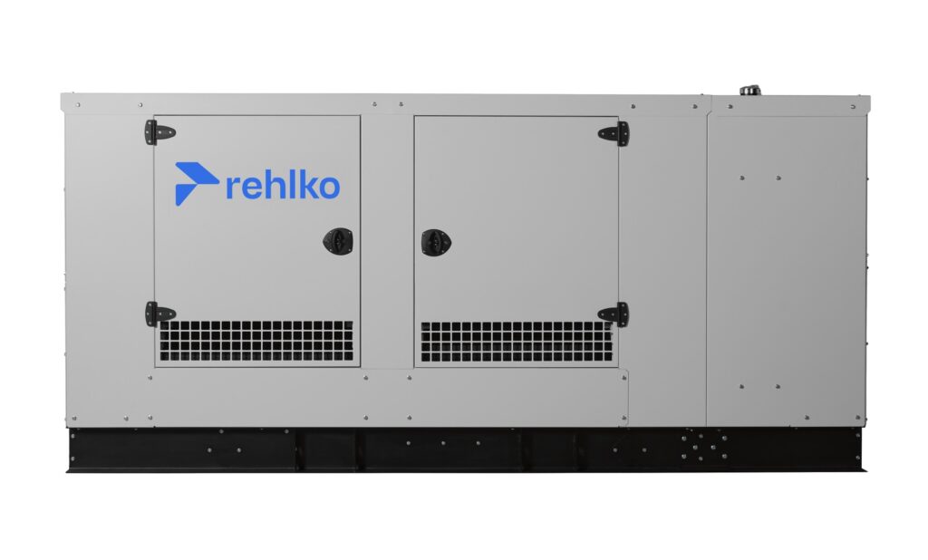 Rehlko KG100 natural gas generator with enclosure front view