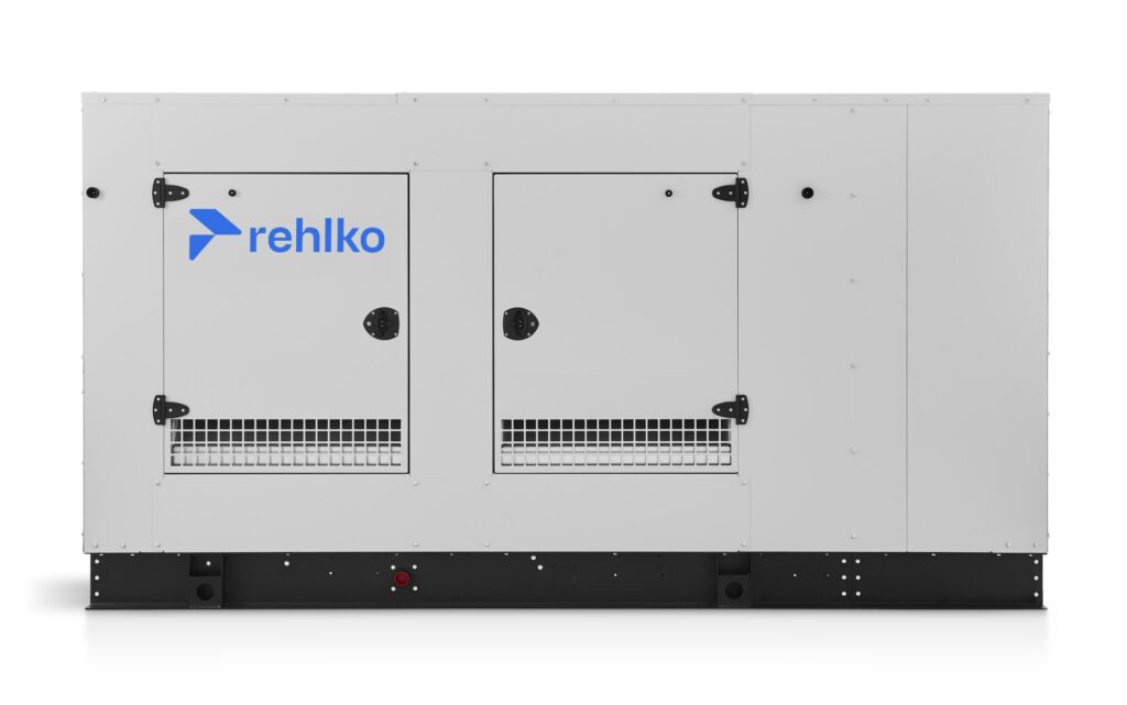 Rehlko KG150 natural gas generator with enclosure front view