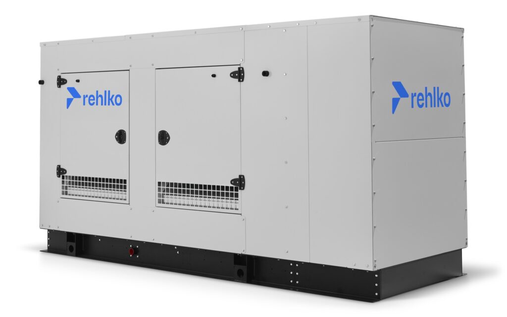 Rehlko KG200 natural gas generator with enclosure right side view