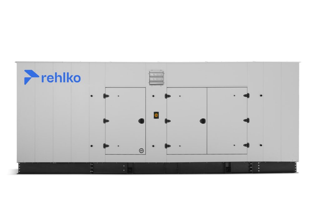 Rehlko KD750 diesel generator front view with enclosure