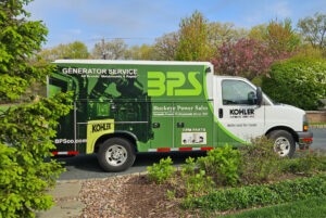 BPS service van in a residential neighborhood