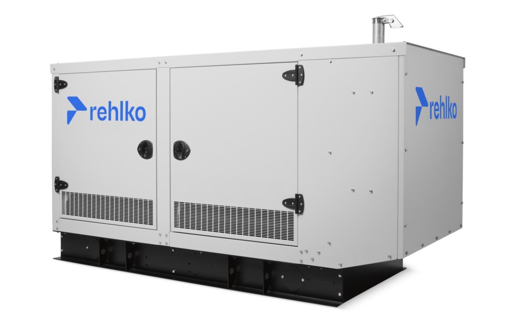 Rehlko KG25 natural gas generator with enclosure right side view